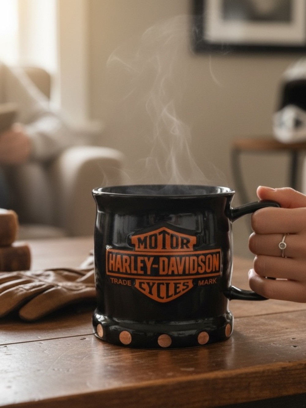 NWOT Vintage Harley-Davidson Black Mug with Orange Logo (2000)